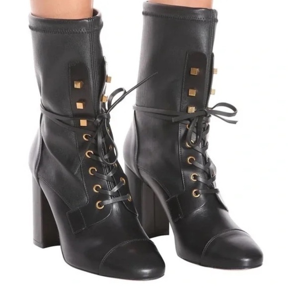 Stuart Weitzman Veruka Black Leather Ankle Wrap Lace-Up Combat Booties 10 - Picture 1 of 7